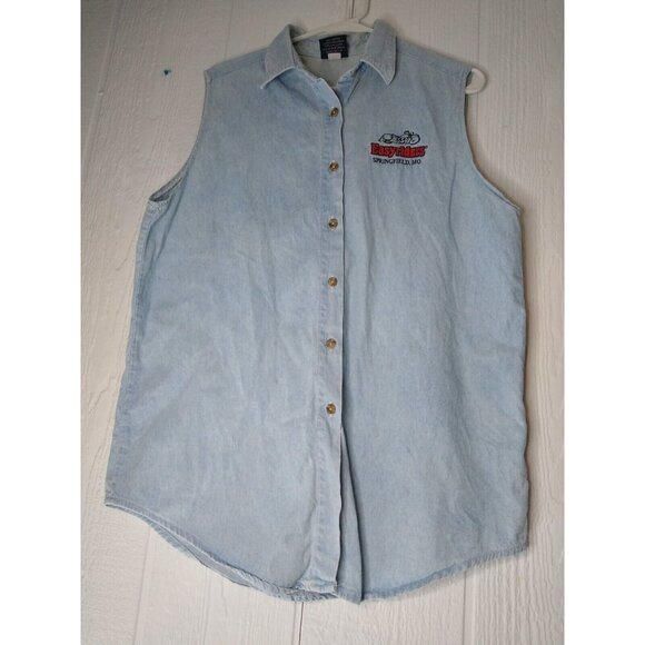 Three Rivers Tops - Easy Riders Springfield Missouri Motorcycle Womens XL Denim Sleeveless Button Up